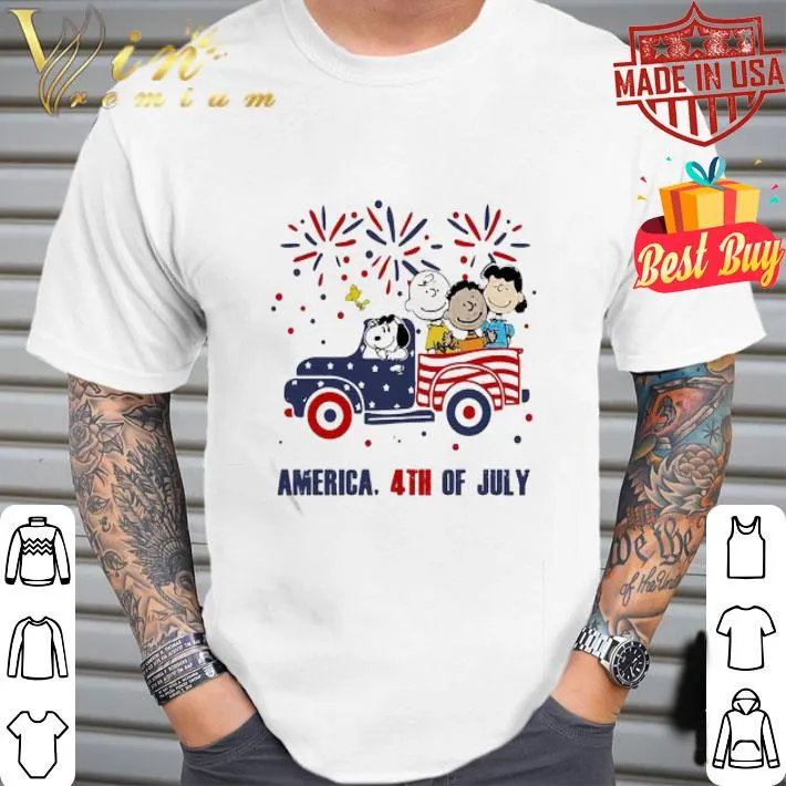 The peanuts characters driving car fire america 4th of july independence day shirt
