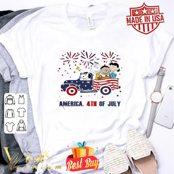 The peanuts characters driving car fire america 4th of july independence day shirt
